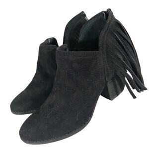 NWOT-1 SHOW! CARLOS SANTANA! BLACK GENUINE SUEDE LEATHER FRINGED BOOTIES! SZ 7M